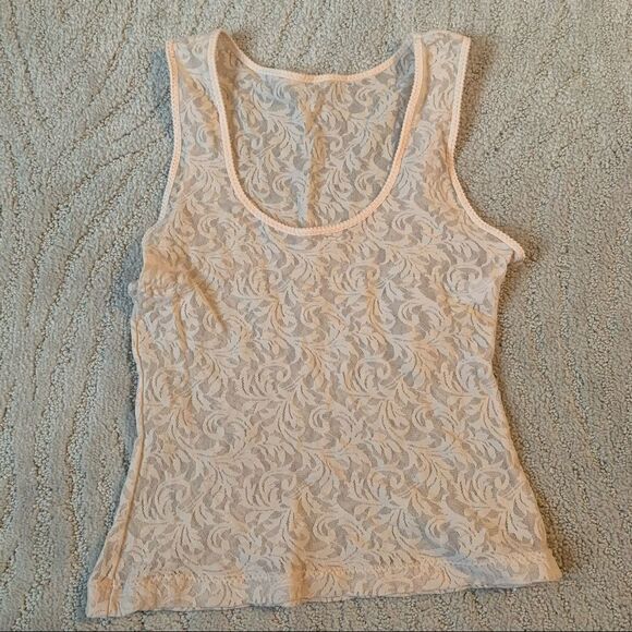 Calvin Klein Sheer Pink Lace Tank Top - Picture 1 of 3
